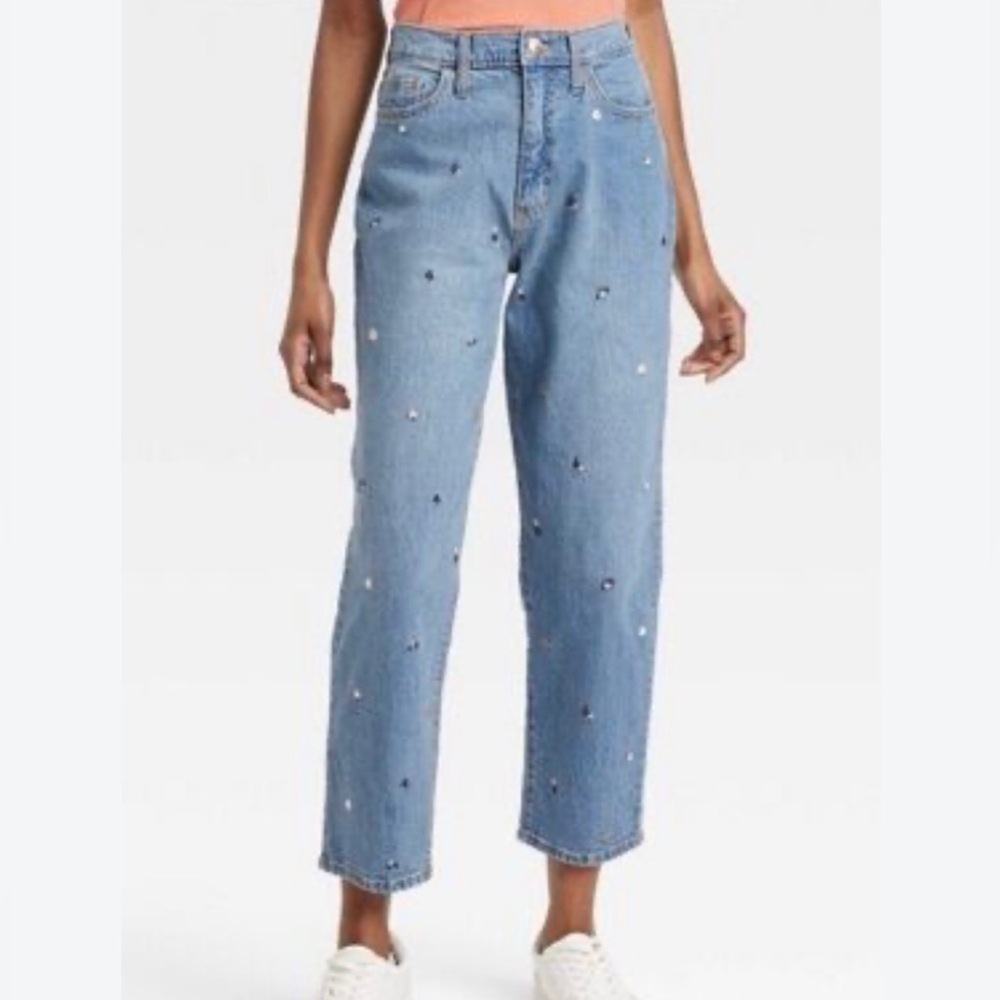 Vintage High-Waist Embroidered Floral Straight Leg Jeans Fall Boho